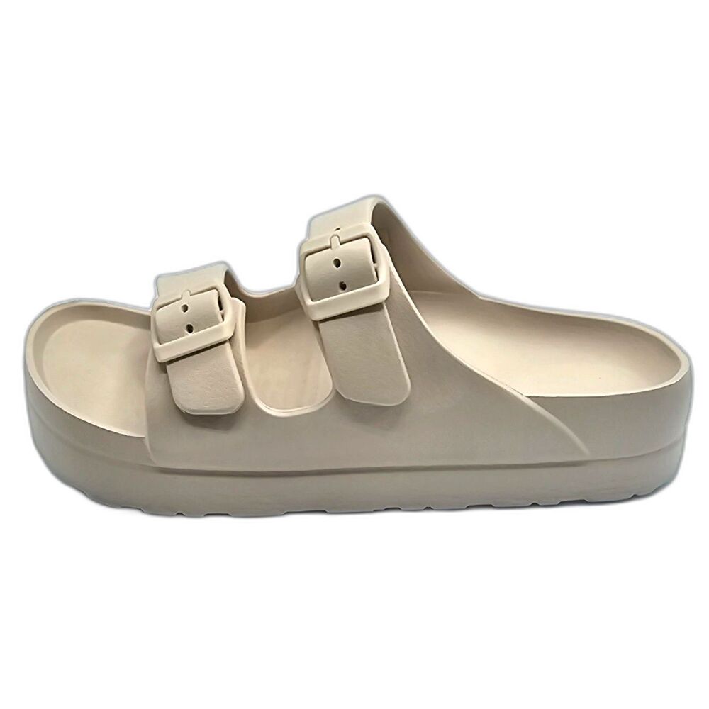 Women’s Cream Double Buckle Slides Size 39/8.5 Minimalist Comfort - Picture 2 of 11
